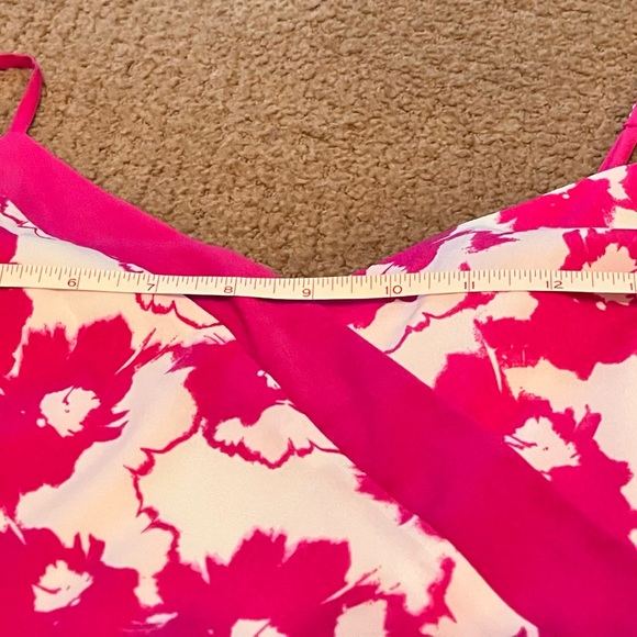 Banana Republic Pink Floral Print Asymmetrical Fit Flare Dress Petite 4 - Picture 7 of 7